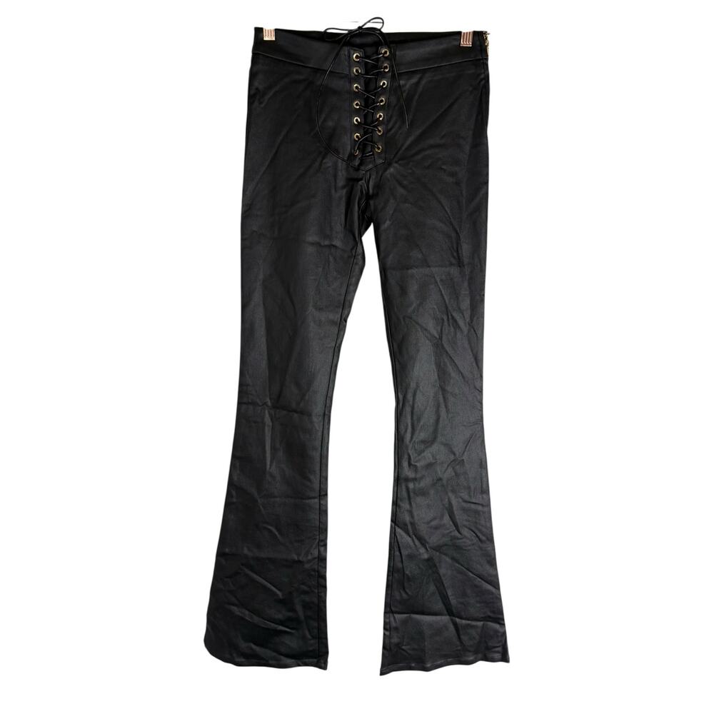 Retrofete Coated Denim Lace Up Flare Pants Edgy Grunge 90s 2000s Y2K Size 26